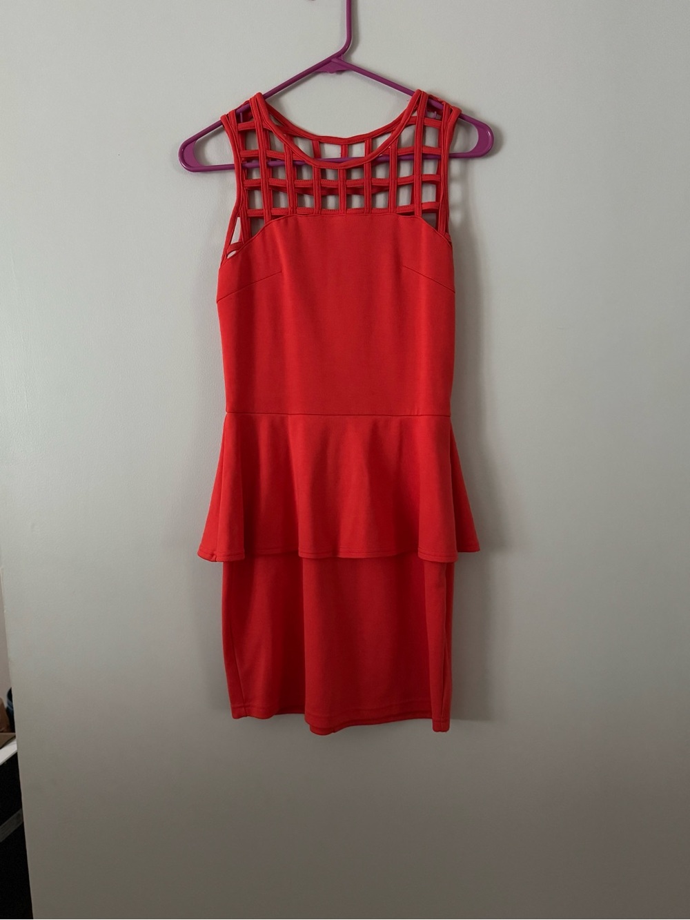 Red Sleeveless Peplum Dress with Lattice Yoke